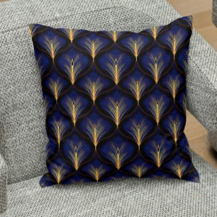 Medieval Navy with Gold Feathers  Throw Pillow
