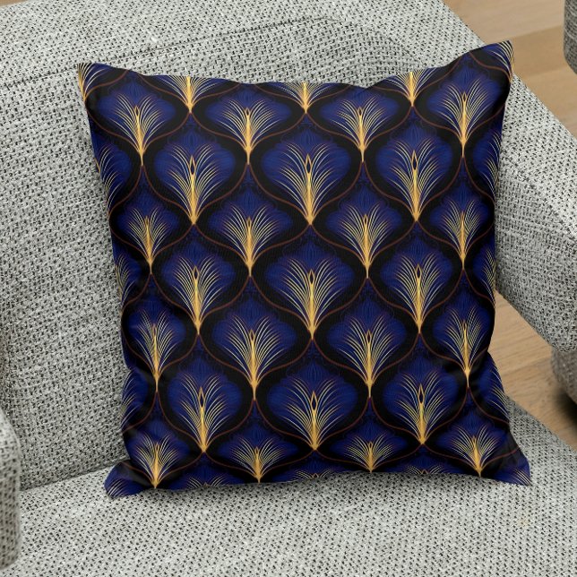 Medieval Navy with Gold Feathers  Throw Pillow (Creator Uploaded)