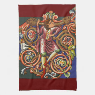 Medieval Nobelman Colourful Illuminated Manuscript Kitchen Towel