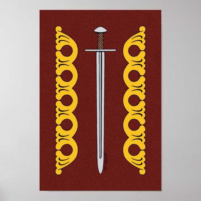 Medieval Norman Sword and Decorative Bands Poster (Front)