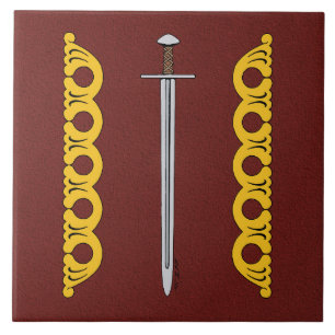 Medieval Norman Sword and Decorative Bands Tile