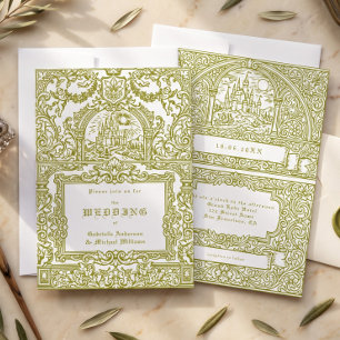 Medieval Olive Green Vintage Royal Castle Wedding Invitation