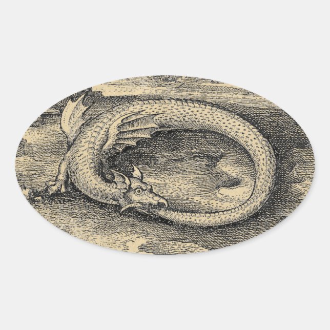 Medieval Ouroboros Dragon Oval Sticker (Front)