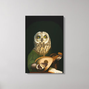 Medieval Owl Plays the Lute - Anthropomorphic Art Canvas Print