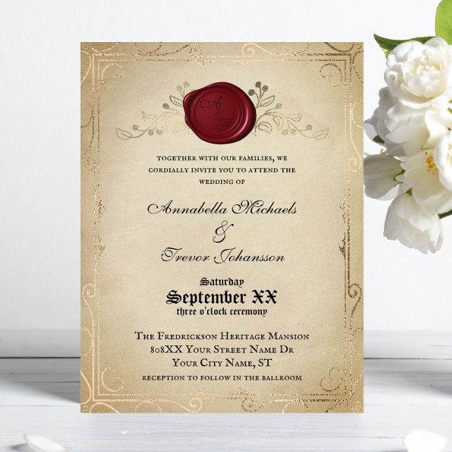 Medieval Parchment and Wax Seal Fairytale Wedding Invitation (Creator Uploaded)