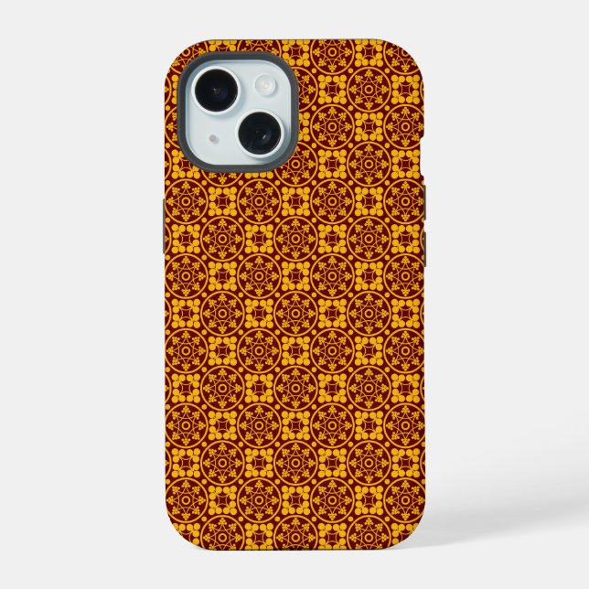 Medieval Pattern Gold & Red iPhone 15 Case (Back)