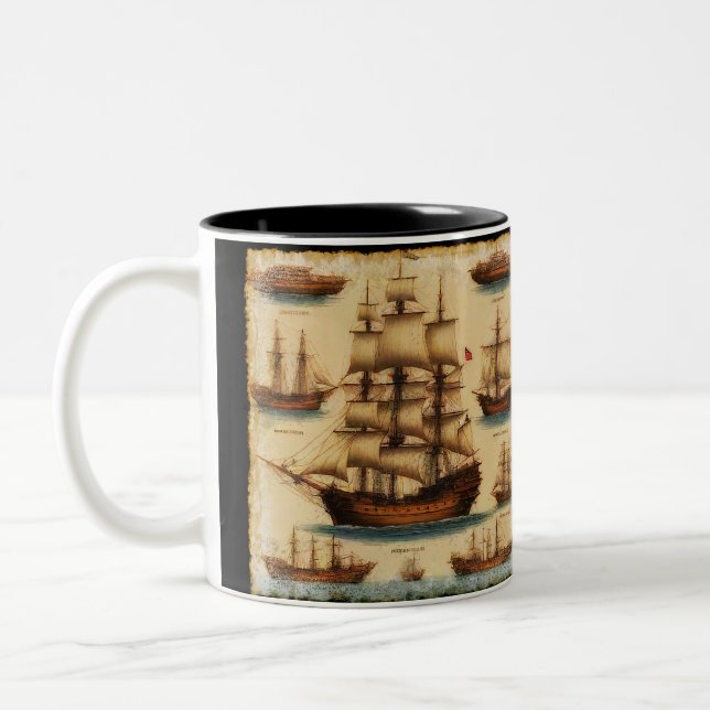 Medieval Pirate Ships Two-Tone Coffee Mug (Left)