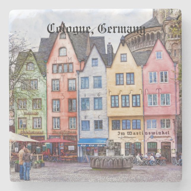 Medieval Plaza Cologne Germany Stone Coaster (Front)