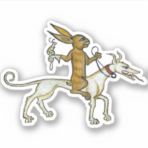 Medieval Rabbit Riding Dog and Holding Snail