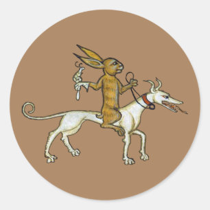 Medieval Rabbit Riding Dog and Holding Snail Classic Round Sticker