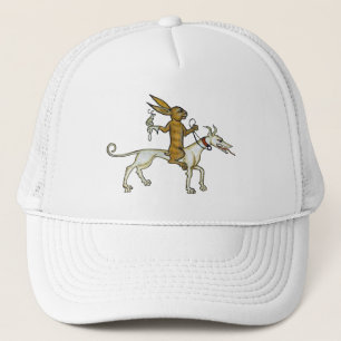 Medieval Rabbit Riding Dog and Holding Snail Trucker Hat