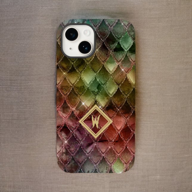 Medieval Rainbow Dragon Scales with Single Initial Case-Mate iPhone Case (Creator Uploaded)