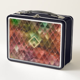 Medieval Rainbow Dragon Scales with Single Initial Metal Lunch Box
