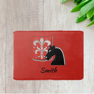 Medieval Red and Black Knight and Shield  Bath Mat