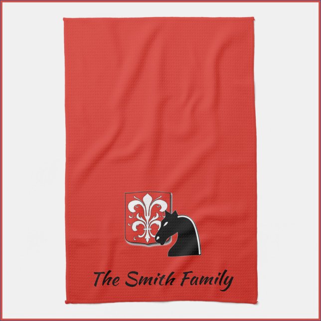 Medieval Red and Black Knight and Shield Kitchen Towel (Creator Uploaded)