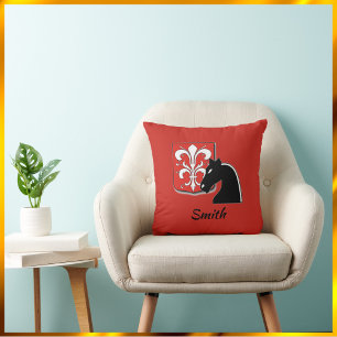 Medieval Red and Black Knight and Shield  Throw Pillow