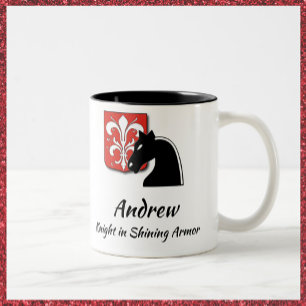 Medieval Red and Black Knight and Shield Two-Tone Coffee Mug