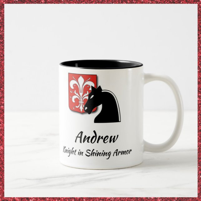 Medieval Red and Black Knight and Shield Two-Tone Coffee Mug (Creator Uploaded)