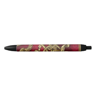 medieval red and gold decor black ink pen