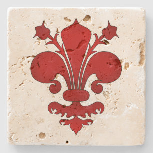 Medieval red fleur de lis symbol stone coaster