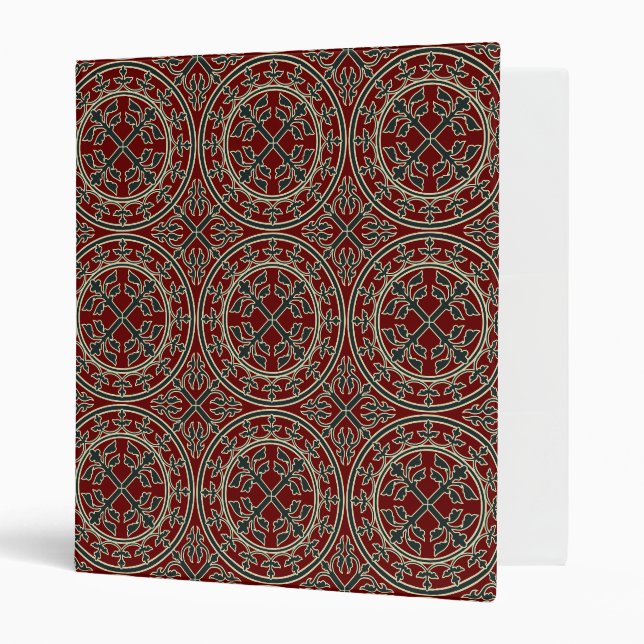 Medieval Red Green Beige Wreath Leaves Romanesque Binder (Front/Inside)