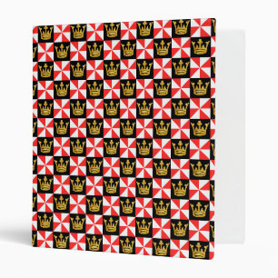 Medieval Red White Black Faux Gold Crown Pattern Binder