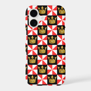 Medieval Red White Faux Gold Crown Pattern