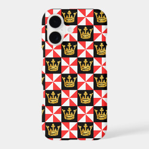 Medieval Red White Faux Gold Crown Pattern