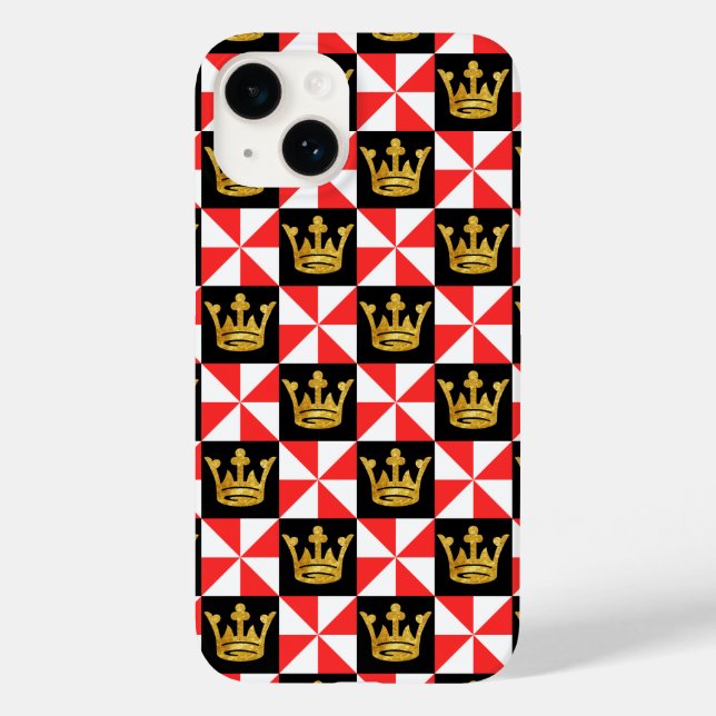 Medieval Red White Faux Gold Crown Pattern Case-Mate iPhone Case (Back)