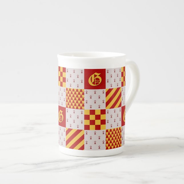 Medieval Red Yellow Magical Fantasy Heraldic Bone China Mug (Front Right)