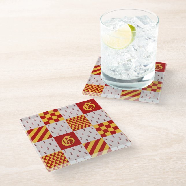 Medieval Red Yellow Magical Fantasy Heraldic Glass Coaster (Angled)