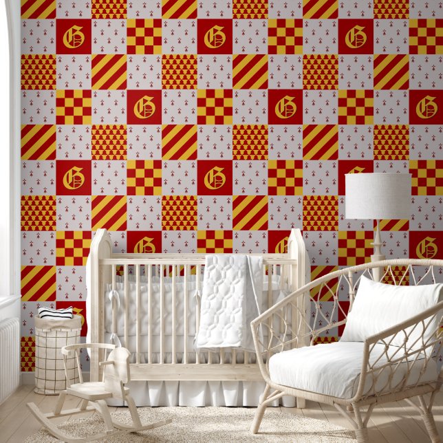 Medieval Red Yellow Magical Fantasy Heraldic Wallpaper (Kids)