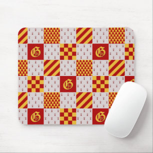 Medieval Red Yellow Magical Heraldic Pattern Mouse Pad