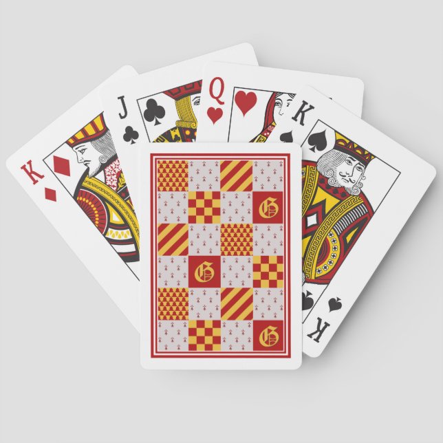 Medieval Red Yellow Vair Ermine Heraldic Pattern Playing Cards (Back)