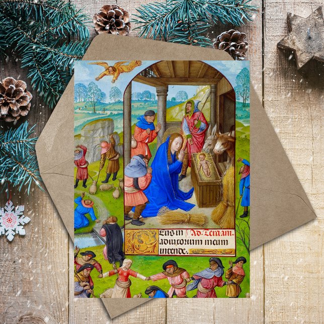 Medieval Religious Christian Christmas Nativity Holiday Postcard (Medieval Vintage Religious Christian Catholic Christmas Nativity Scene Holiday Postcard)