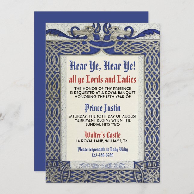Medieval Renaissance Birthday Invitation (Front/Back)