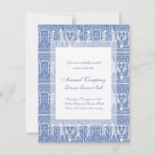 Medieval Renaissance Elegant Blue and White Invitation (Front)