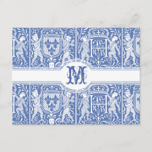 Medieval Renaissance Elegant Blue and White Postcard (Front)