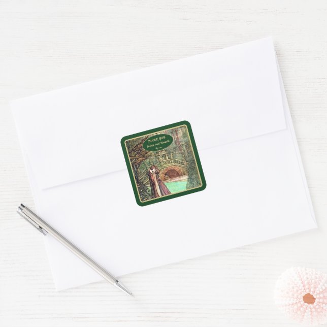 Medieval Renaissance Floral and Sword Gold  Square Sticker (Envelope)