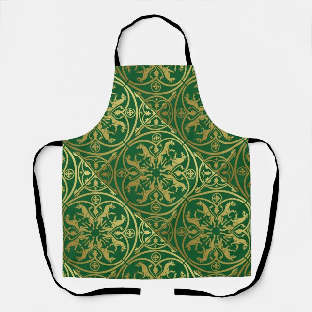 Medieval Renaissance Herald Lion Leopard Metallic  Apron (Front)