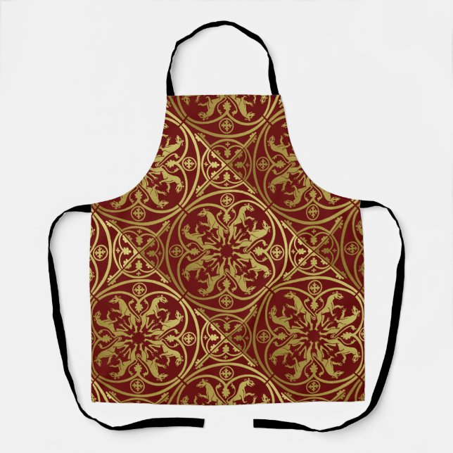 Medieval Renaissance Herald Lion Leopard Metallic  Apron (Front)