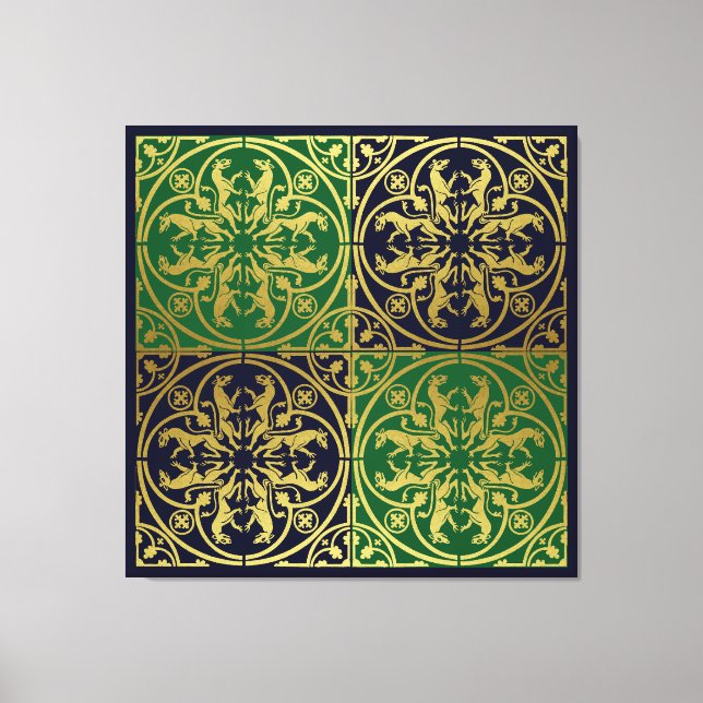 Medieval Renaissance Herald Lion Leopard Metallic  Canvas Print (Front)