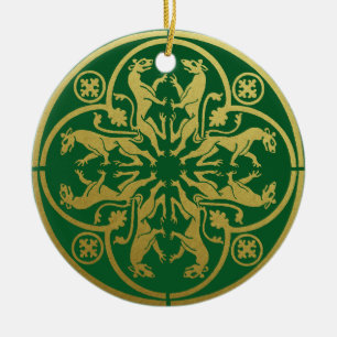 Medieval Renaissance Herald Lion Leopard Metallic Ceramic Ornament