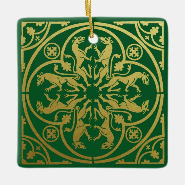 Medieval Renaissance Herald Lion Leopard Metallic  Ceramic Ornament (Front)