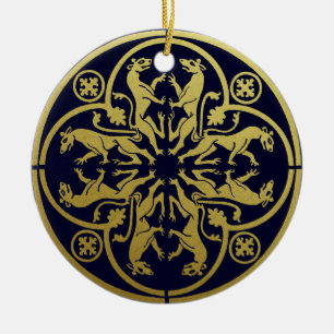 Medieval Renaissance Herald Lion Leopard Metallic  Ceramic Ornament