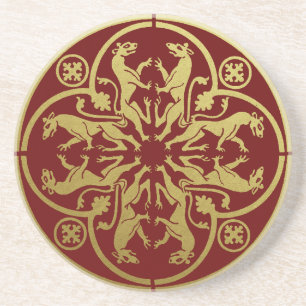 Medieval Renaissance Herald Lion Leopard Metallic Coaster