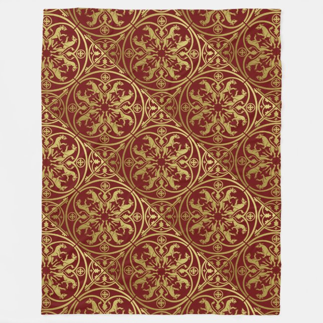 Medieval Renaissance Herald Lion Leopard Metallic  Fleece Blanket (Front)