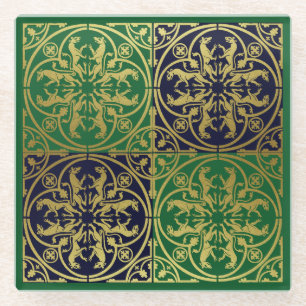 Medieval Renaissance Herald Lion Leopard Metallic Glass Coaster