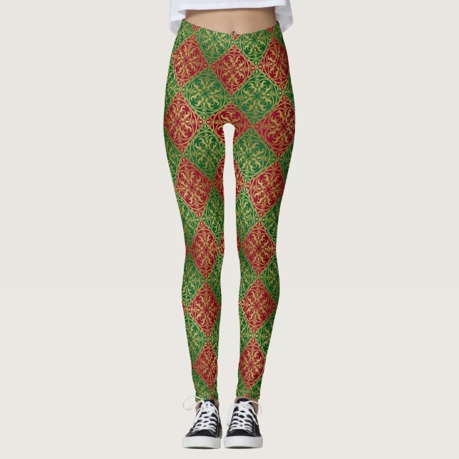 Medieval Renaissance Herald Lion Leopard Metallic  Leggings (Front)