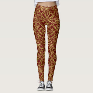 Medieval Renaissance Herald Lion Leopard Metallic  Leggings